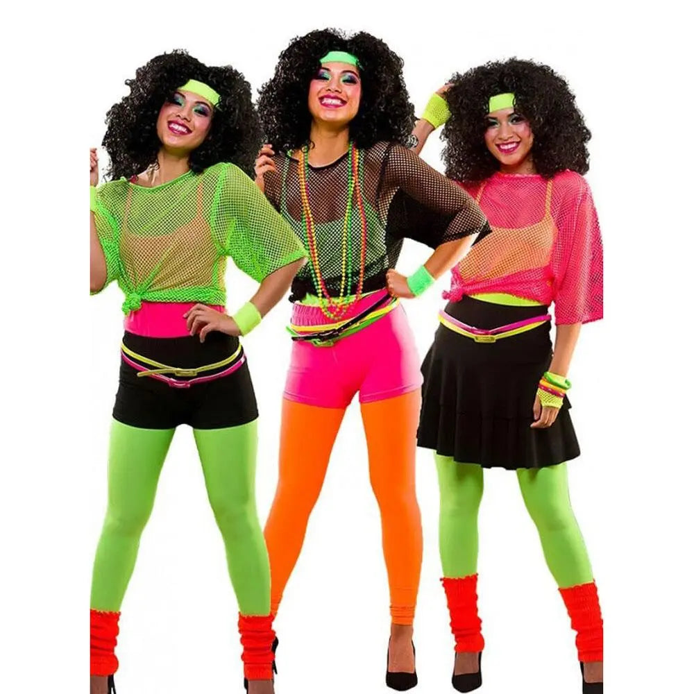 1980s Top Fishnet Women T-shirt Suspenders 80s Costumes Cosplay Party Carnival|?PajmasBuy