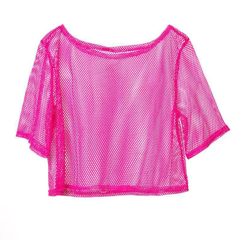1980s Top Fishnet Women T-shirt Suspenders 80s Costumes Cosplay Party Carnival|?PajmasBuy
