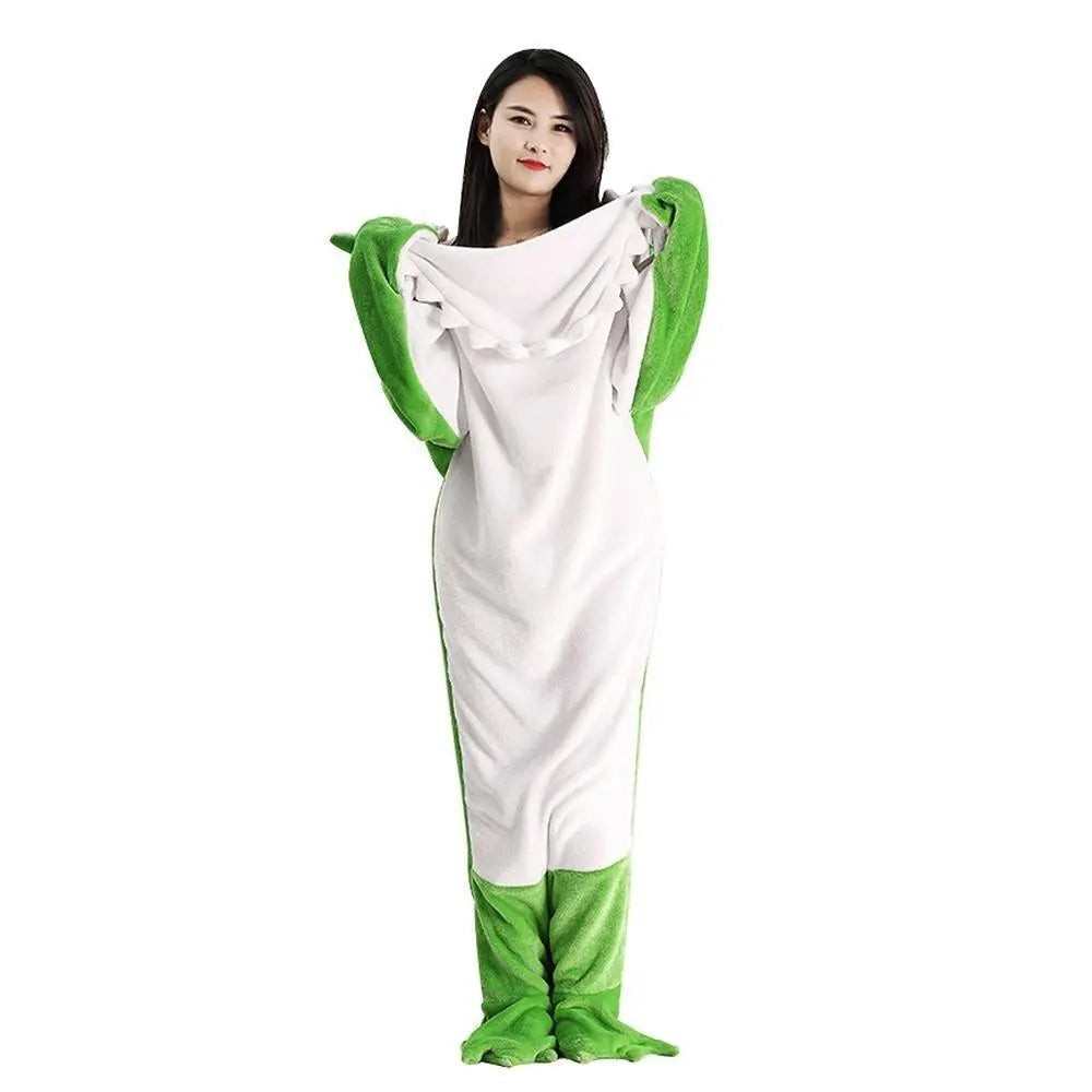 Green Dinosaur Animal Sleeping Bag Loose Onesies Pajamas Adult Super Soft Fleece Hoodie - Pajamasbuy