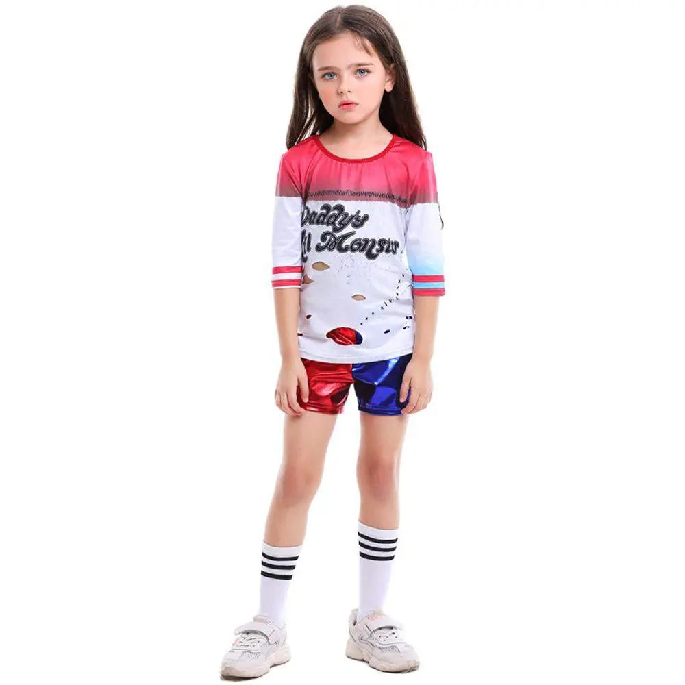 Kids suicide squad clown girl suit Harley Quinn halloween Costumes - Pajamasbuy