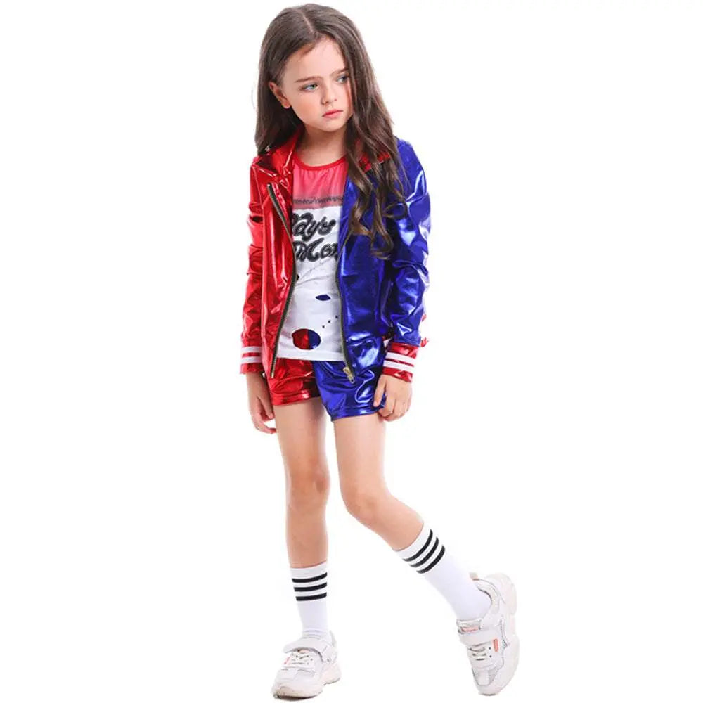 Kids suicide squad clown girl suit Harley Quinn halloween Costumes - Pajamasbuy
