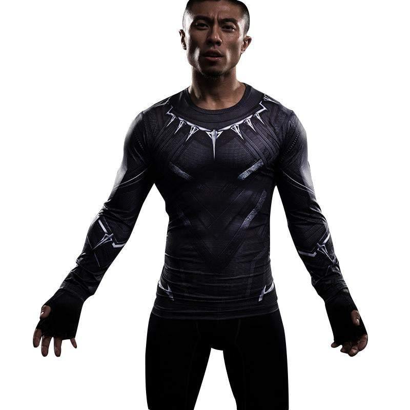 Black Panther Superhero Sport Men T-shirts Long Sleeve Tee - Pajamasbuy