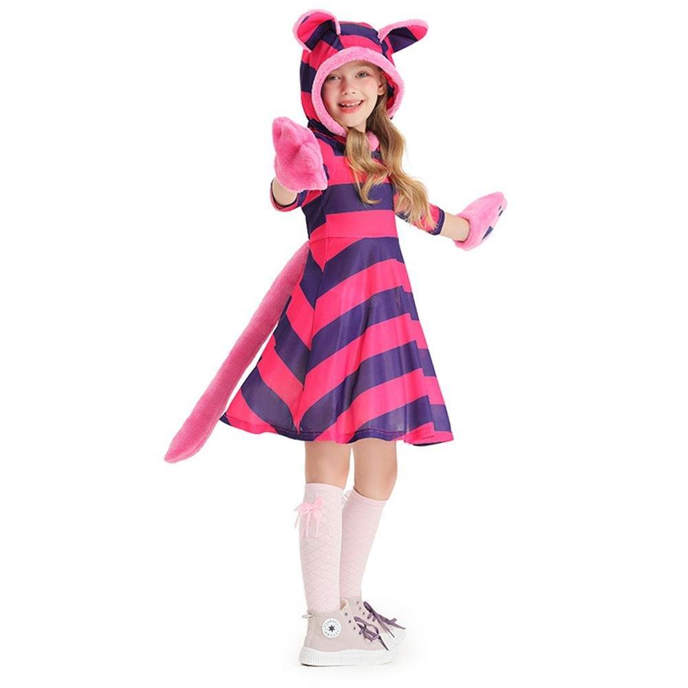 Purple Striped The Cheshire Cat Dress Halloween Outfits Carnival Cosplay Costume For Kids - Pajamasbuy