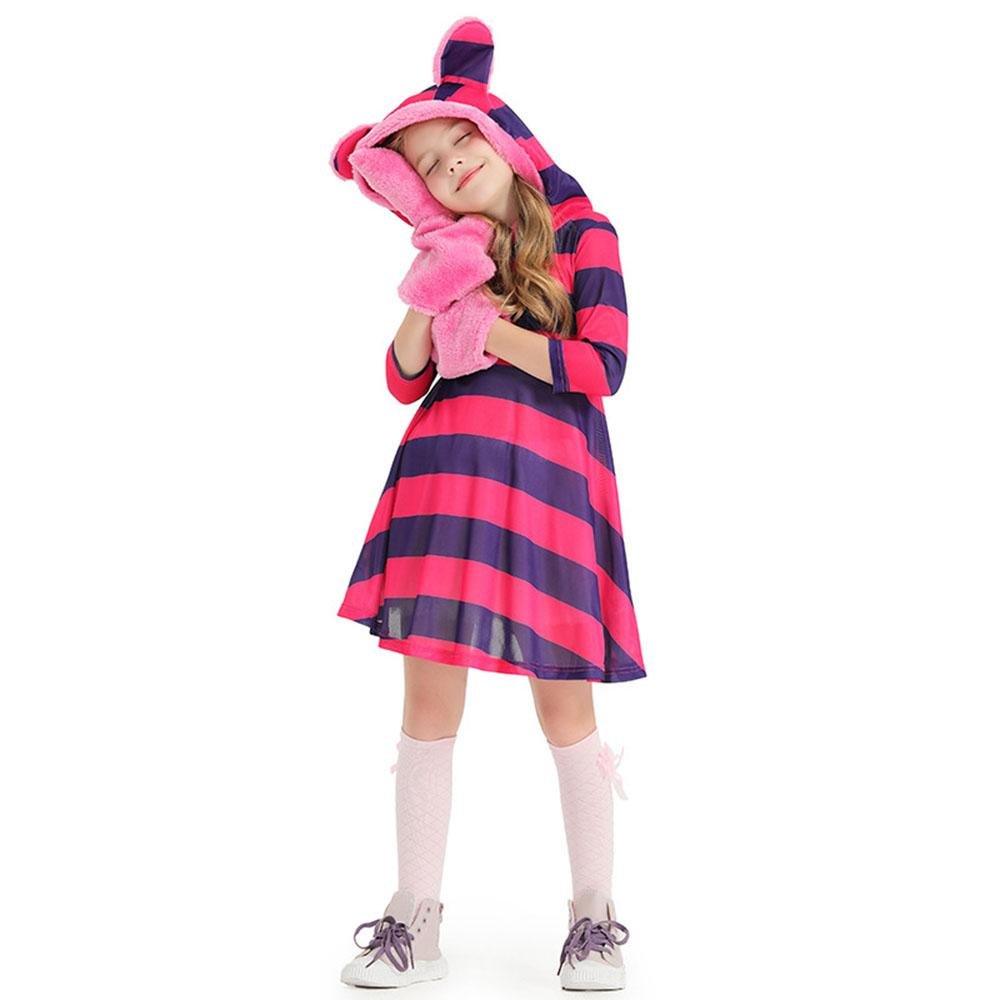 Purple Striped The Cheshire Cat Dress Halloween Outfits Carnival Cosplay Costume For Kids - Pajamasbuy