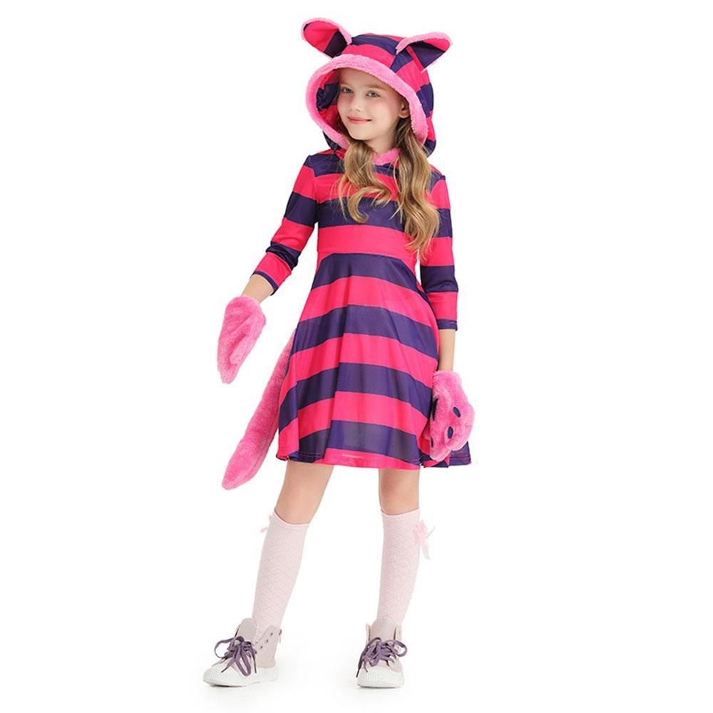 Purple Striped The Cheshire Cat Dress Halloween Outfits Carnival Cosplay Costume For Kids - Pajamasbuy