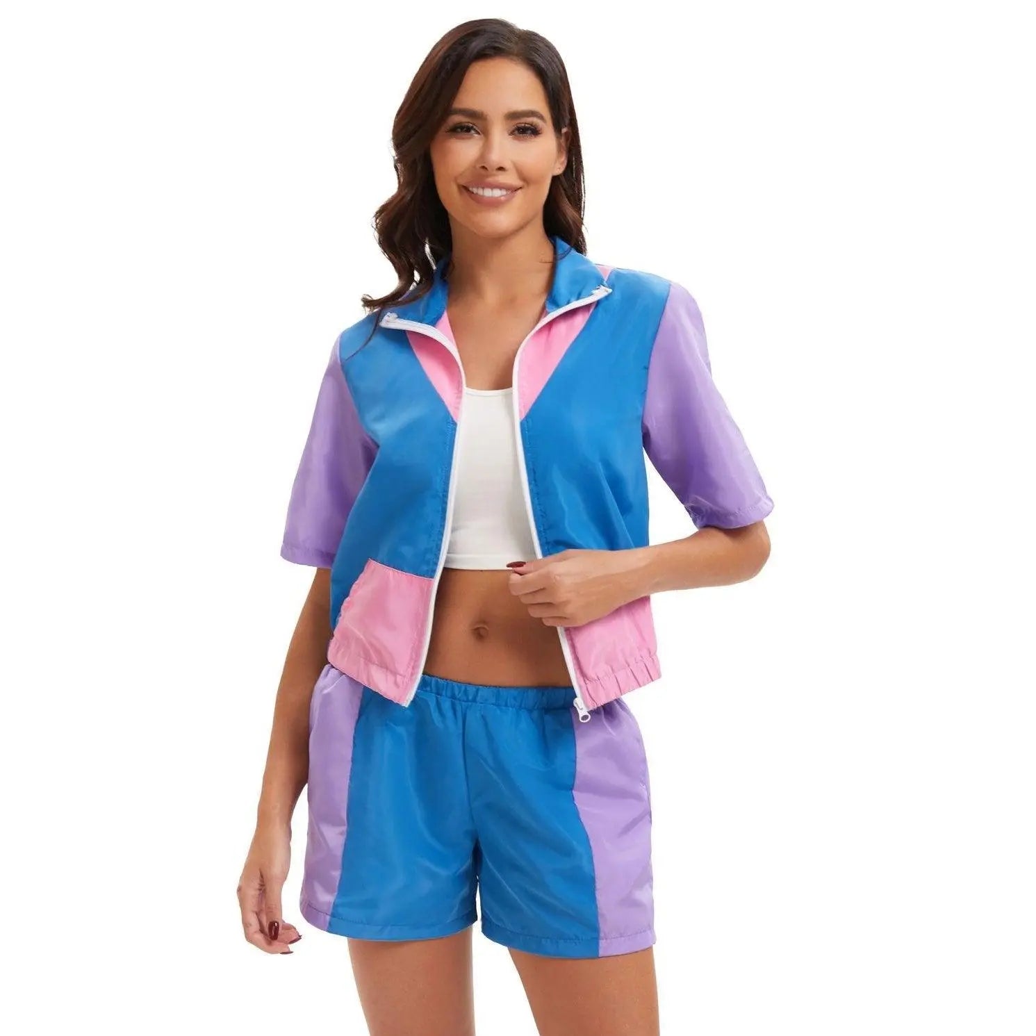 Carnival Disco Retro 80s Outfits Zipper Women's Sportswear Hip Hop Stage Costume - Pajamasbuy