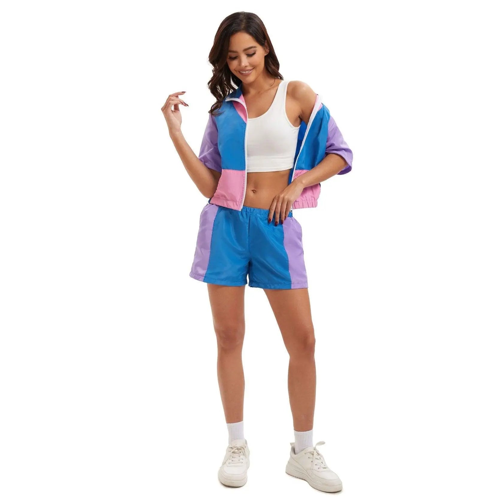 Carnival Disco Retro 80s Outfits Zipper Women's Sportswear Hip Hop Stage Costume - Pajamasbuy