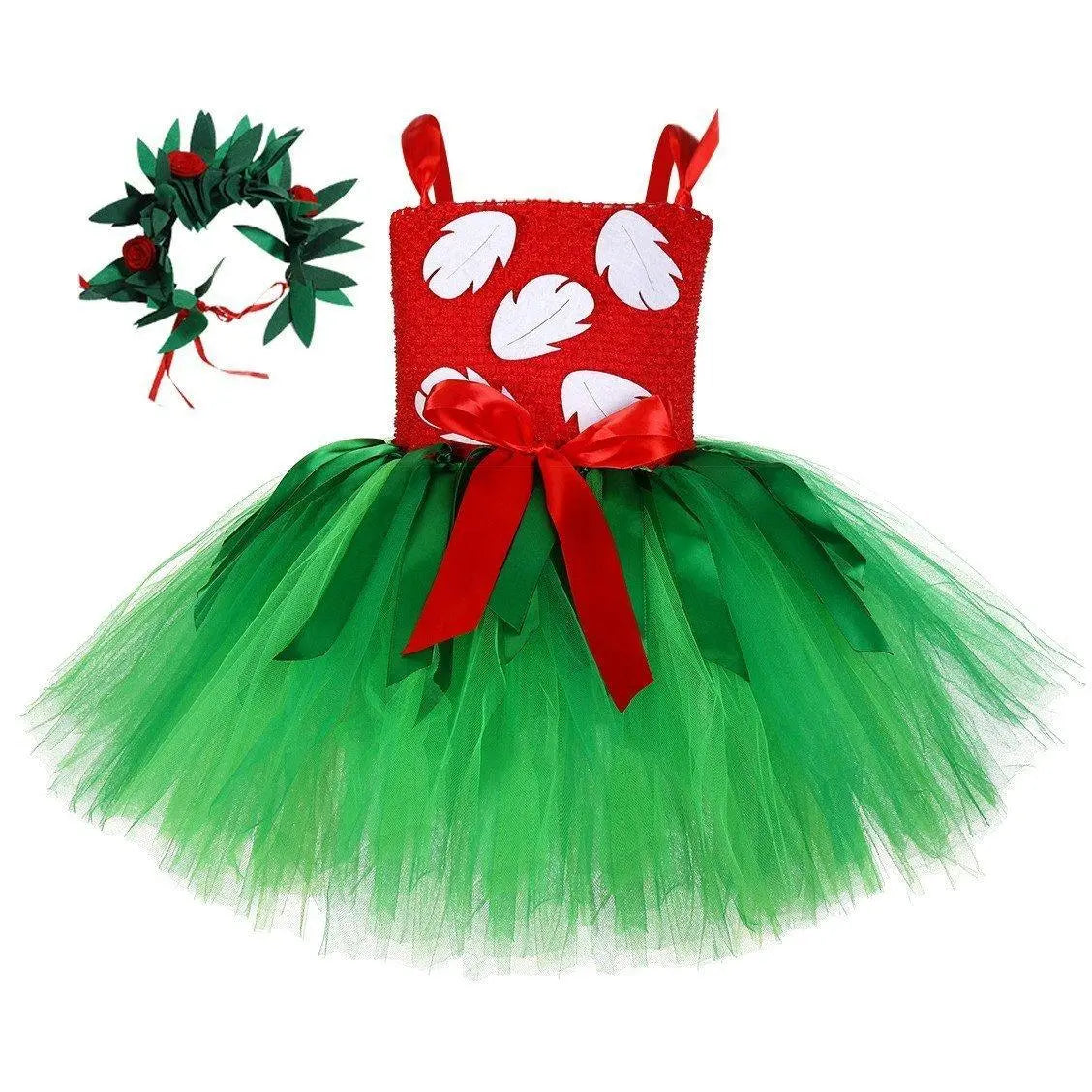 Girls Tutu Dreams Hawaii Lilo Costume with Tropical Fern Leaf Headband - Pajamasbuy