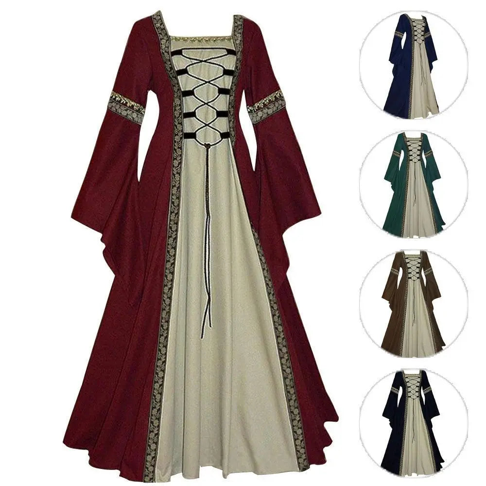 Gothic retro women's Medieval Court Costume Robe large size trumpet sleeve long dress - Pajamasbuy