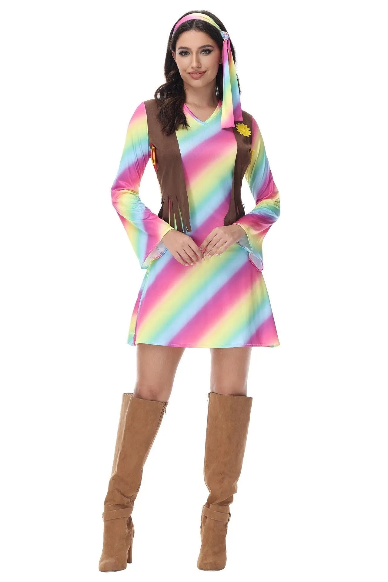 Halloween cosplay Adult retro 70s disco Hippie Fancy Dress Costume - Pajamasbuy