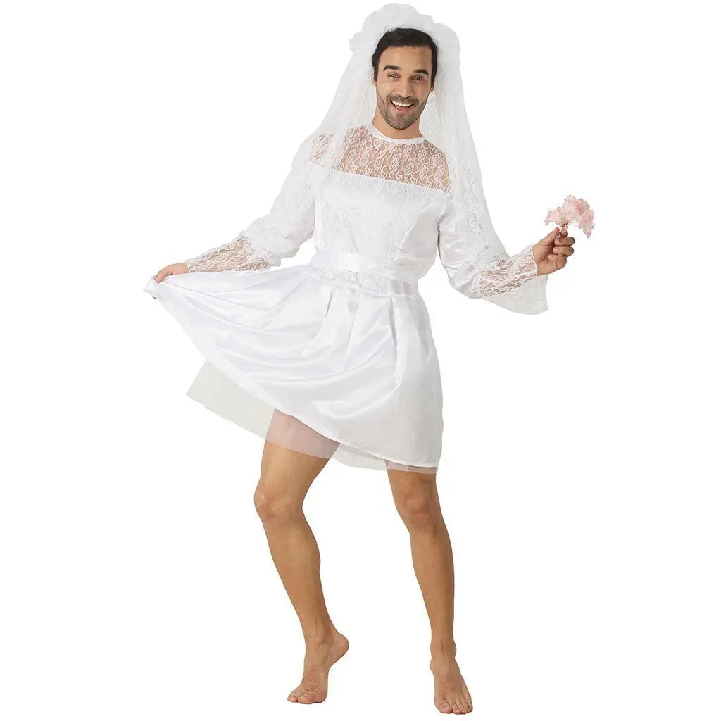 Men's Wedding Dress Funny Male White Bride Costume Halloween Stag Night Party Outift - Pajamasbuy