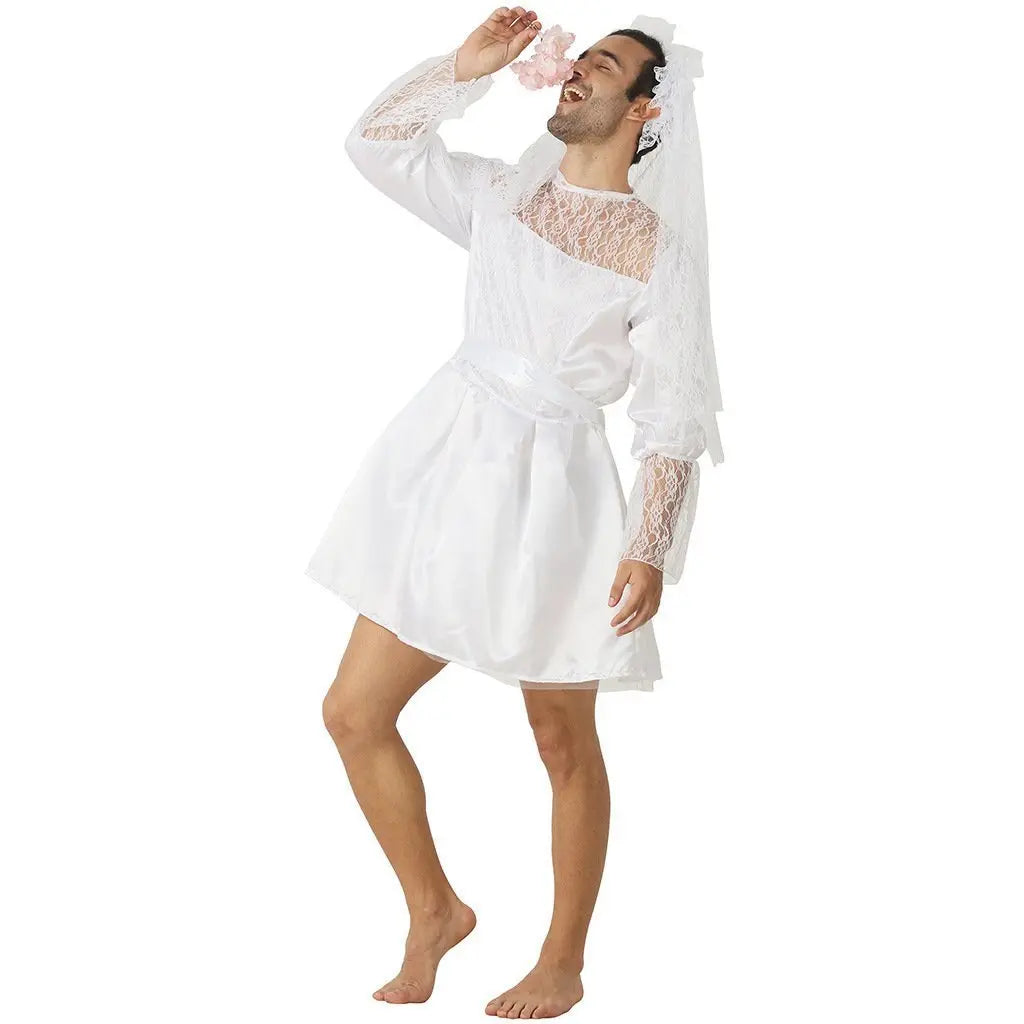 Men's Wedding Dress Funny Male White Bride Costume Halloween Stag Night Party Outift - Pajamasbuy