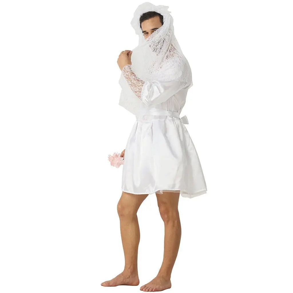 Men's Wedding Dress Funny Male White Bride Costume Halloween Stag Night Party Outift - Pajamasbuy