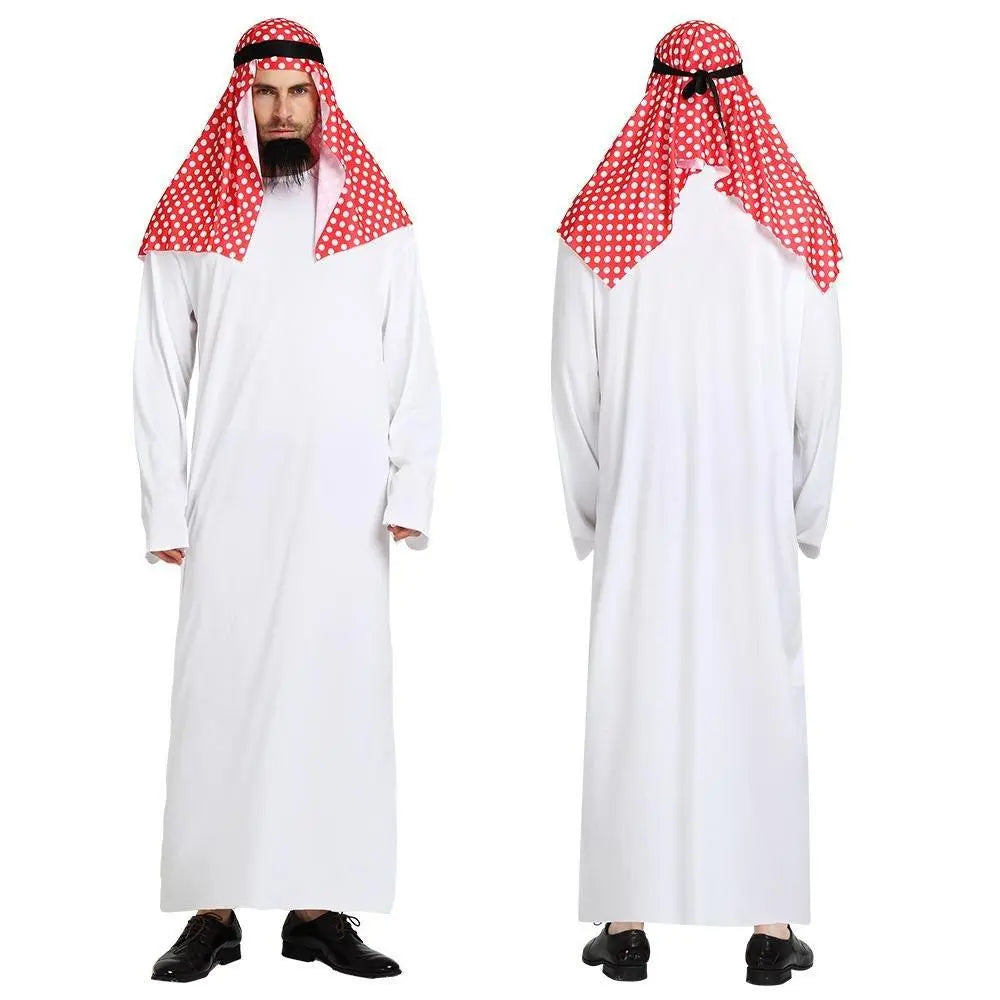 Middle East Dubai Prince adult male White Arab Red turban performance stage costume Cosplay - Pajamasbuy