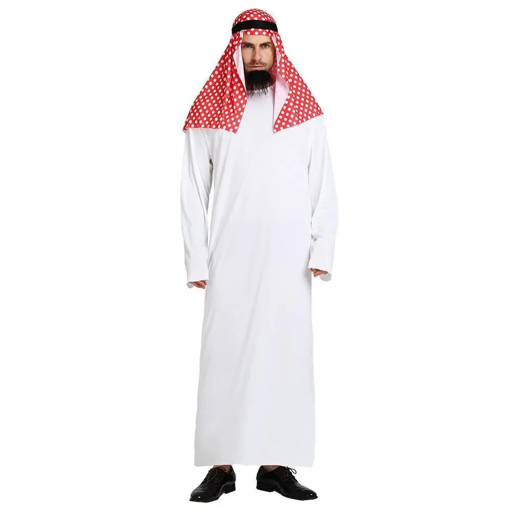 Middle East Dubai Prince adult male White Arab Red turban performance stage costume Cosplay - Pajamasbuy