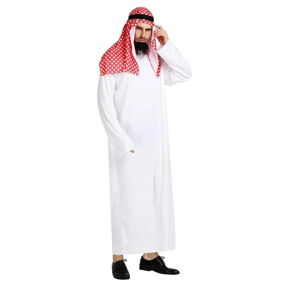 Middle East Dubai Prince adult male White Arab Red turban performance stage costume Cosplay - Pajamasbuy