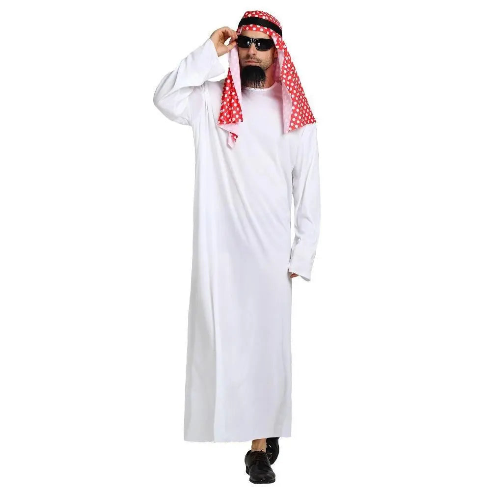 Middle East Dubai Prince adult male White Arab Red turban performance stage costume Cosplay - Pajamasbuy