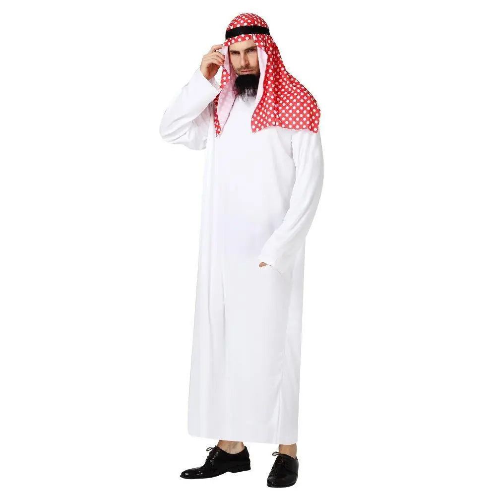 Middle East Dubai Prince adult male White Arab Red turban performance stage costume Cosplay - Pajamasbuy