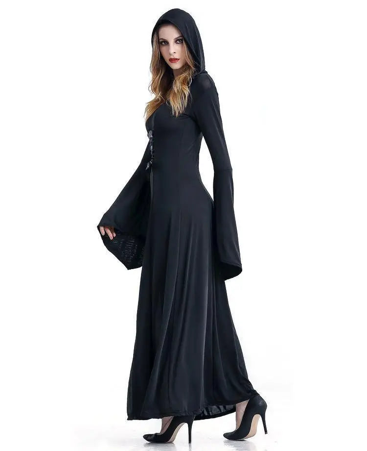 Women's Medieval Vintage Demon Hooded Witch Dress Cosplay Costume Halloween Renaissance Gothic - Pajamasbuy