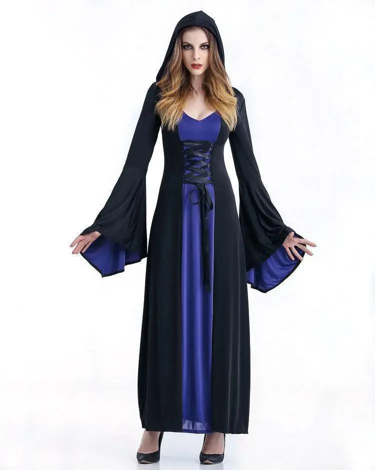 Women's Medieval Vintage Demon Hooded Witch Dress Cosplay Costume Halloween Renaissance Gothic - Pajamasbuy