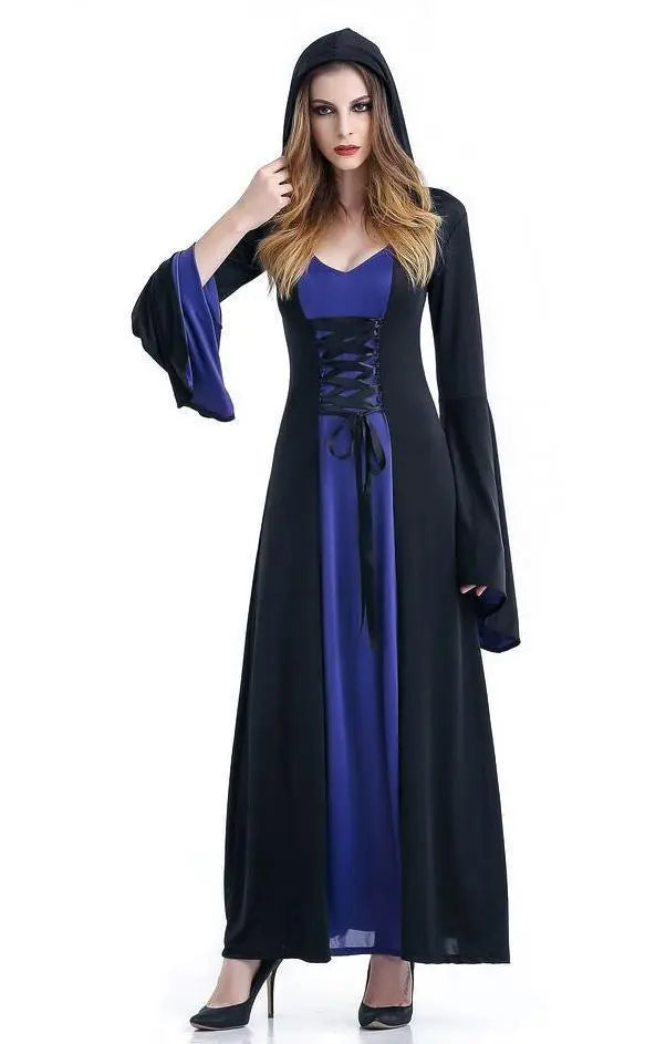 Women's Medieval Vintage Demon Hooded Witch Dress Cosplay Costume Halloween Renaissance Gothic - Pajamasbuy