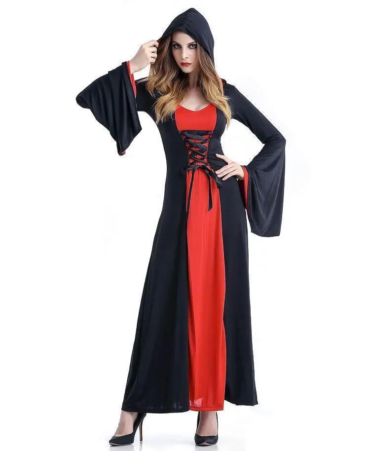 Women's Medieval Vintage Demon Hooded Witch Dress Cosplay Costume Halloween Renaissance Gothic - Pajamasbuy