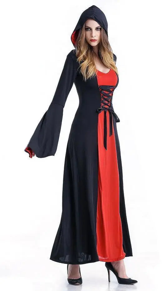Women's Medieval Vintage Demon Hooded Witch Dress Cosplay Costume Halloween Renaissance Gothic - Pajamasbuy