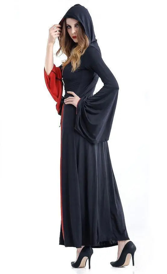 Women's Medieval Vintage Demon Hooded Witch Dress Cosplay Costume Halloween Renaissance Gothic - Pajamasbuy