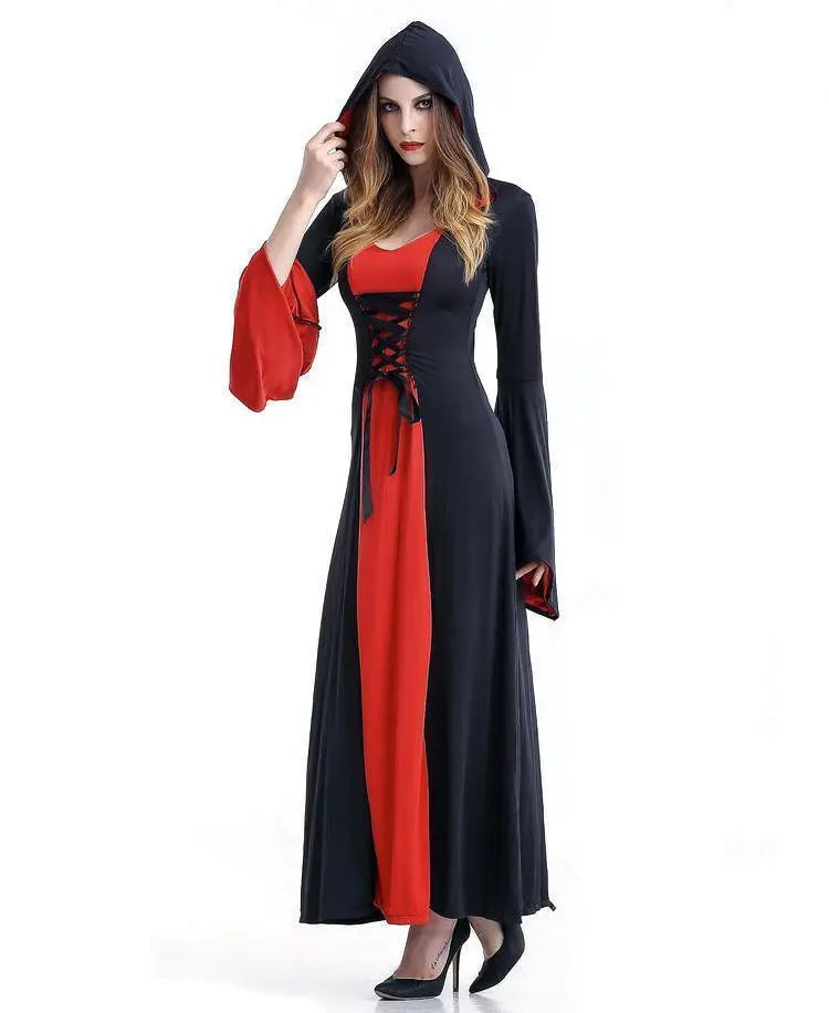 Women's Medieval Vintage Demon Hooded Witch Dress Cosplay Costume Halloween Renaissance Gothic - Pajamasbuy
