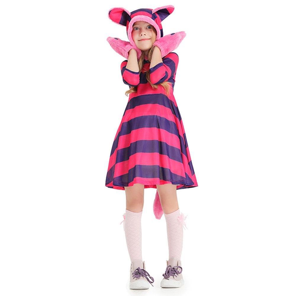 Purple Striped The Cheshire Cat Dress Halloween Outfits Carnival Cosplay Costume For Kids - Pajamasbuy